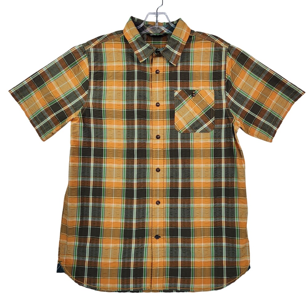 The North Face M Orange Plaid Short Sleeve Button Down Hiking Outdoor Gorpcore M